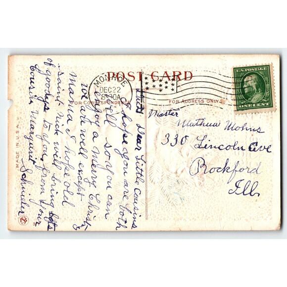 Christmas Postcard Santa Claus Finger On Nose Greetings Embossed Vintage Dec 25 - Picture 2 of 2